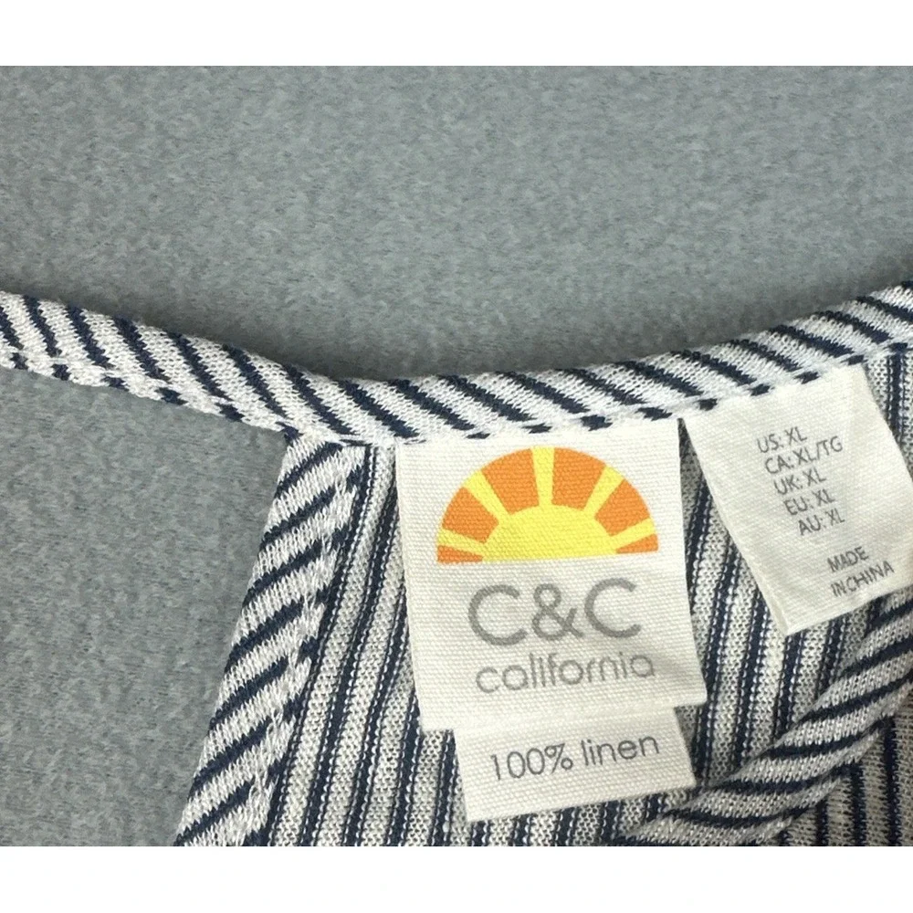 C&C California 100% Linen Top Womens XL Blue White Striped NWOT Coastal Beach